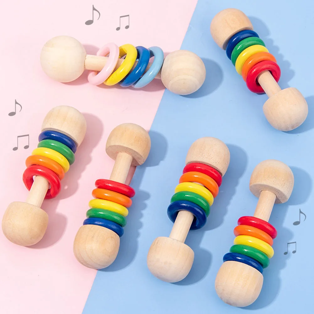 

Wooden Cartoon Rattle Toy Teether Stick Pacifier Sensory Toy Pacifier Color Bracket Bell Music Chew Stick Montessori Baby Toy