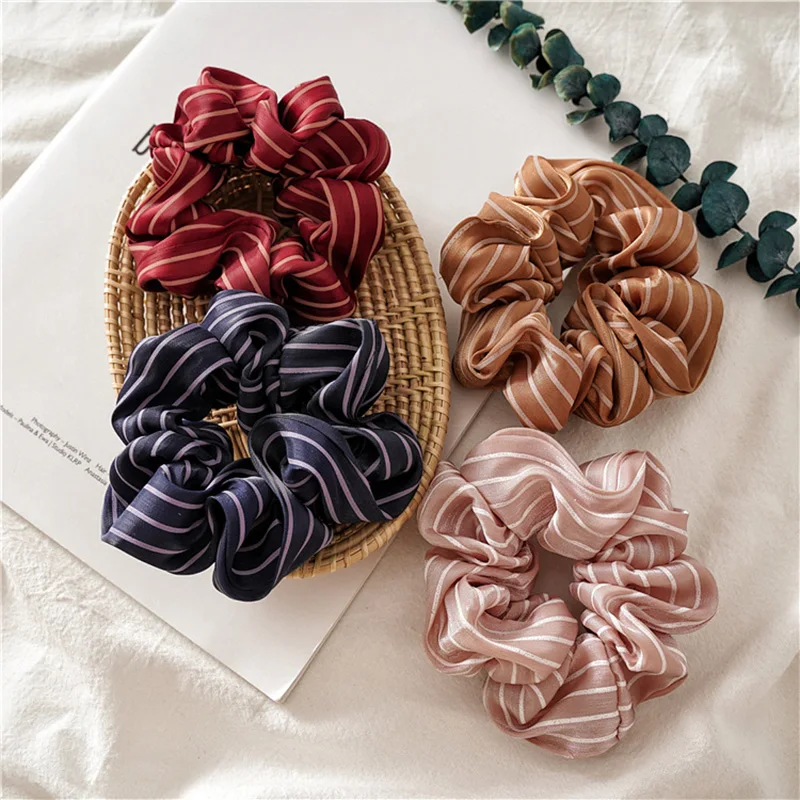 

Pure Color Striped Twist Fabric Hair Ring Simple All-match Elastic Rubber Hair Bands For Girls Glossy Silky Satin Scrunchies