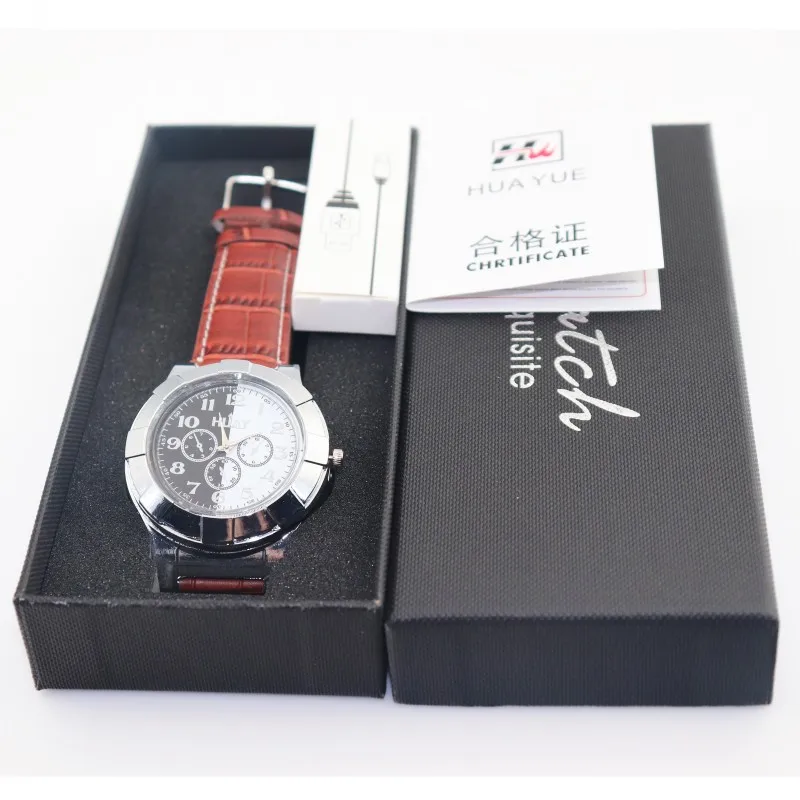 

Cigarette Lighter Watch Men USB Rechargeable Watches Casual Male Quartz Wristwatches Leather Flameless Lighter Clock F667 1PCS