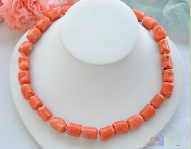 

18" 16mm original baroque cylinder pink coral necklace Noble style Natural Fine jewe