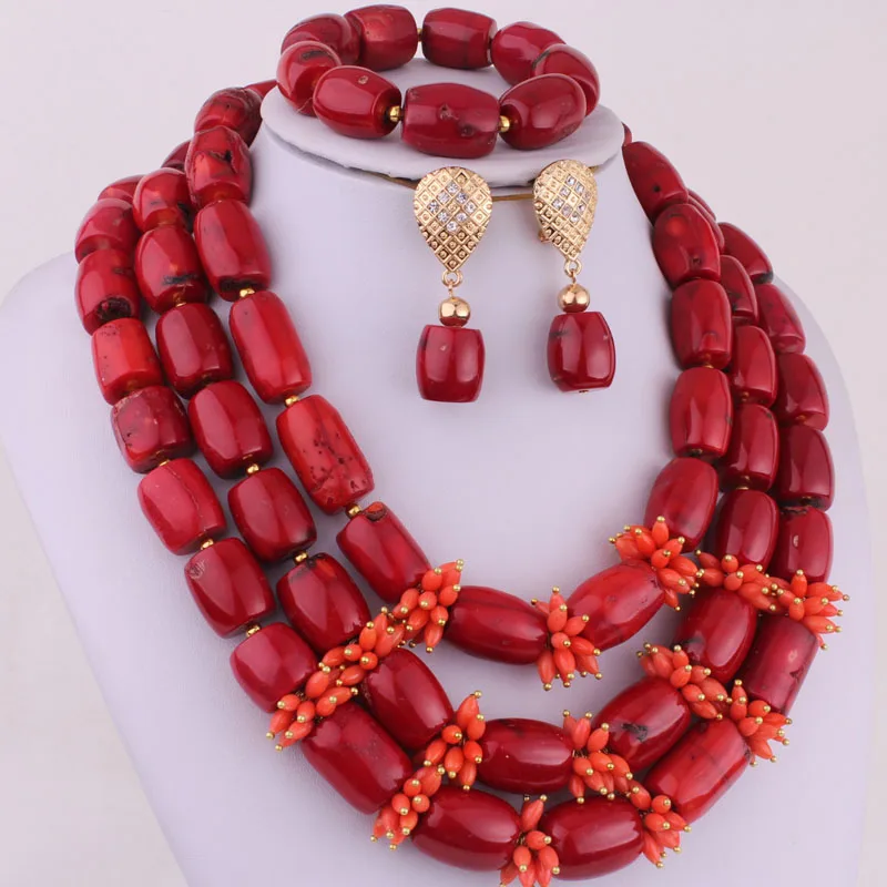 

Dudo Women 12-17mm African Nature Red Coral Beads Jewellery Set 2021 New Design Nigeria Necklace Set Trendy