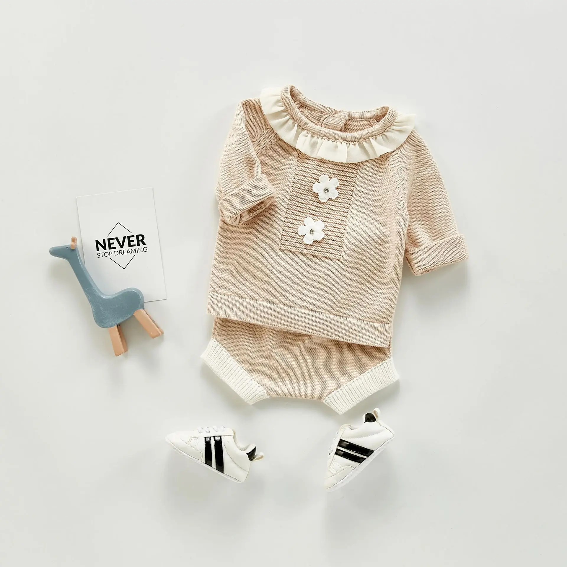 Осенне зимний детский костюм с отворотами кружевной вязаный пуловер для девочек