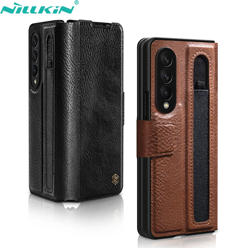 

NILLKIN For Samsung Galaxy Z Fold 3 Case Leather Case with Pen Pocket For Samsung Galaxy Z Fold 3 Kickstand Cover Foldable Case