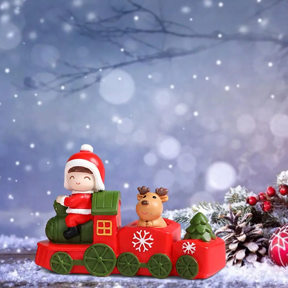 Cute Christmas Train Ornament Table Top Tree Resin Decorations Santa Claus Snowman Reindeer Figurine Statue Room Min | Дом и сад