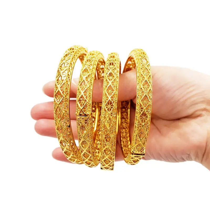 

1 Pieces Bangle Women Hollow Yellow Gold Filled Dubai Bridal Female Gift Dia 65mm