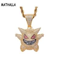 mathalla small pokemon pendant necklace ice out aaa colored zircon necklace glittering hip hop mens womens gift accessories
