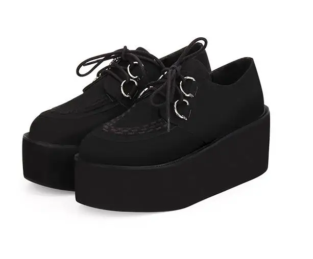 Velvet Black 8CM Женская обувь в стиле панк в японском стиле; сверхвысокая платформа; кожаные оксфорды на шнуровке - Цвет: Velvet Black 8CM