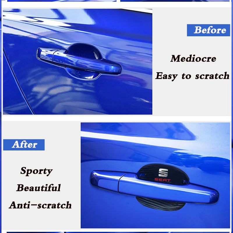 

Peter 4Pcs Carbon Fiber Car Door Handle Scratch Protector Leather Stickers For Seat leon fr mk2 mk3 lbiza Altea Car Accessories