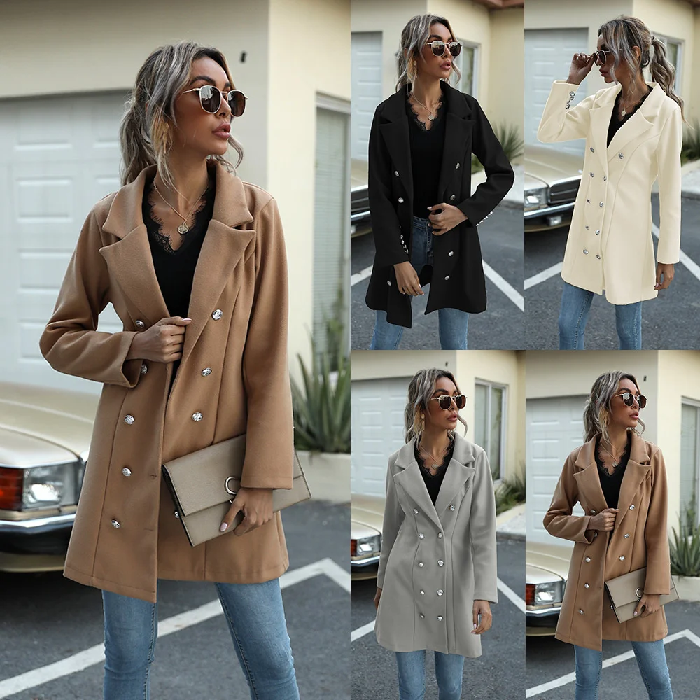 

2021women's Long Button Lapel Tweed Jacket