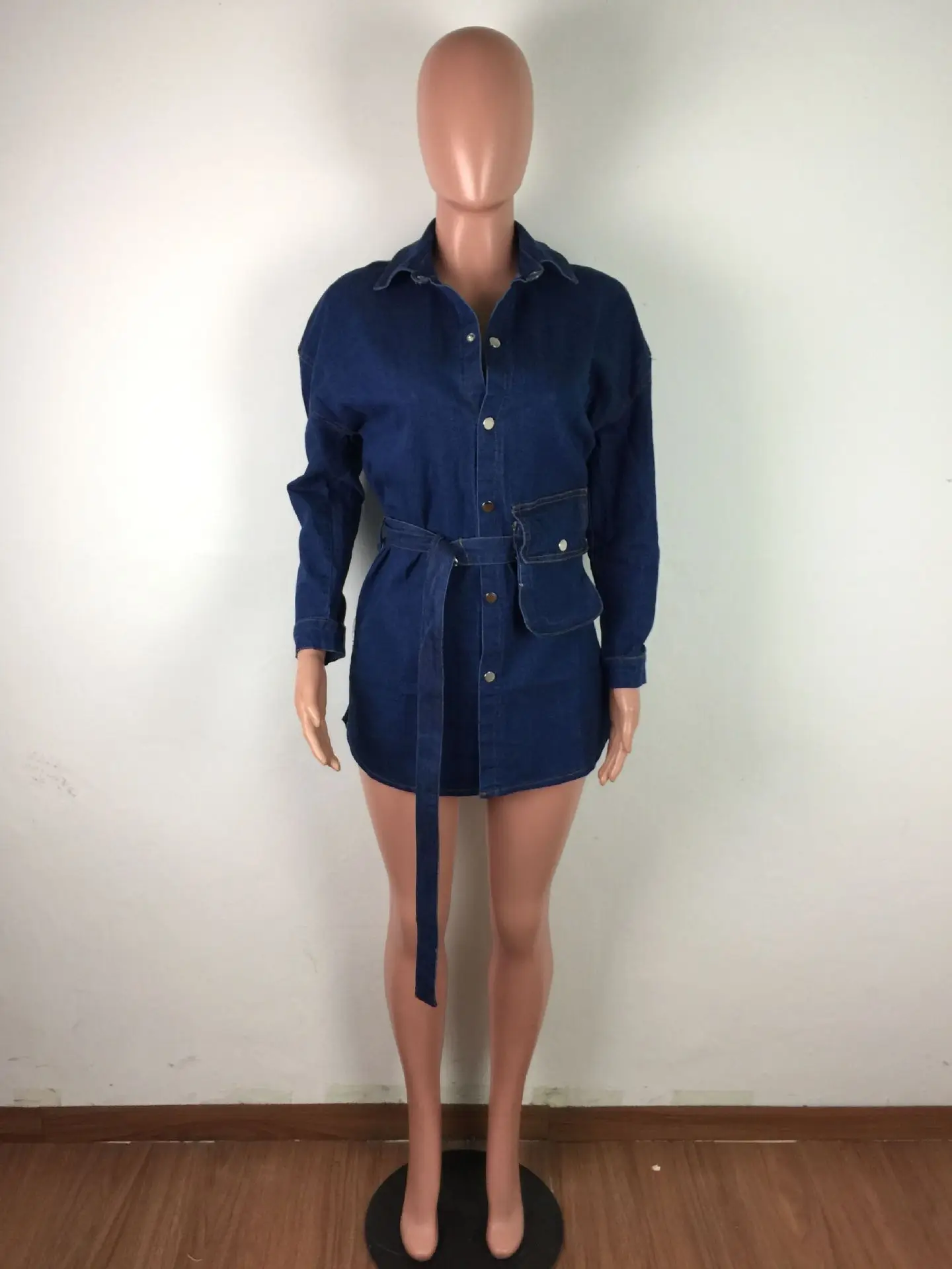 

Zoctuo Mini Dress Long Sleeve Solid Casual Elegant Denim Dress For Women V Neck Belt Pocket Sexy Night Club Party Dress 2021 New