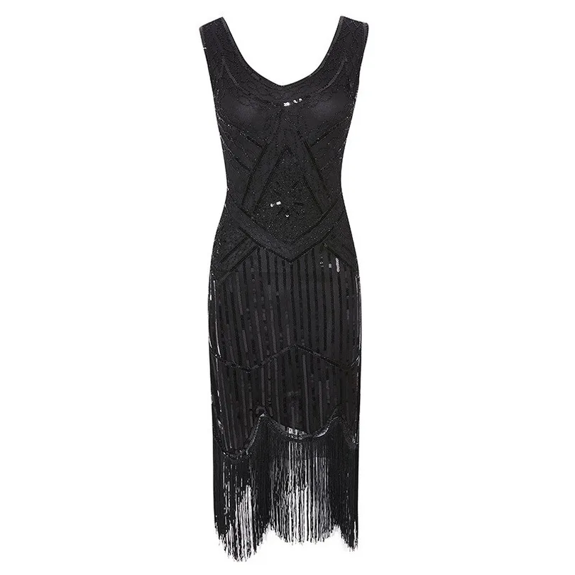 Купи XS-4XL Women 1920 S Vintage Great Gatsby Dress Sequins Dress V-Neck Tassels Bodycon Party Dress Flapper Dresses Art Deco Double за 1,075 рублей в магазине AliExpress