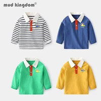 mudkingdom polo shirts boys cartoons turn down collar long sleeve solid striped buttons drop shoulder tops for toddler spring