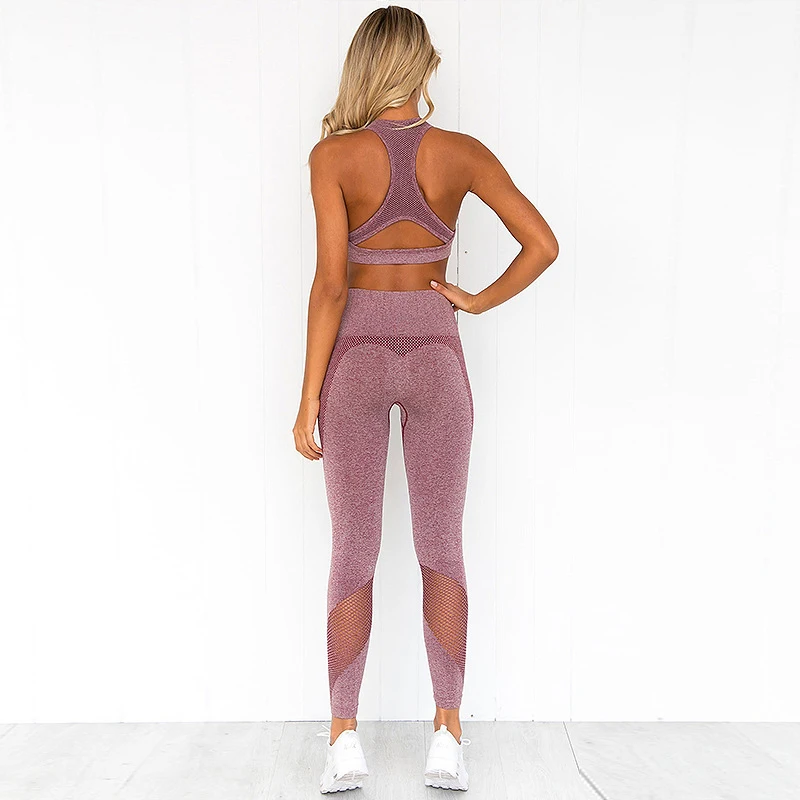 

Women Sport Set Sport Vest With High Waist Hollow Out Seamless Gym Leggings Push Up Sport Suit Fitness Suit Workout Set