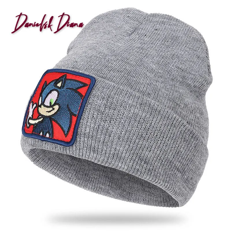 

Spot 2020 Autumn and Winter New Game Character Image Sonic Boy Embroidery Warm Sticker Wool Knitted Cap