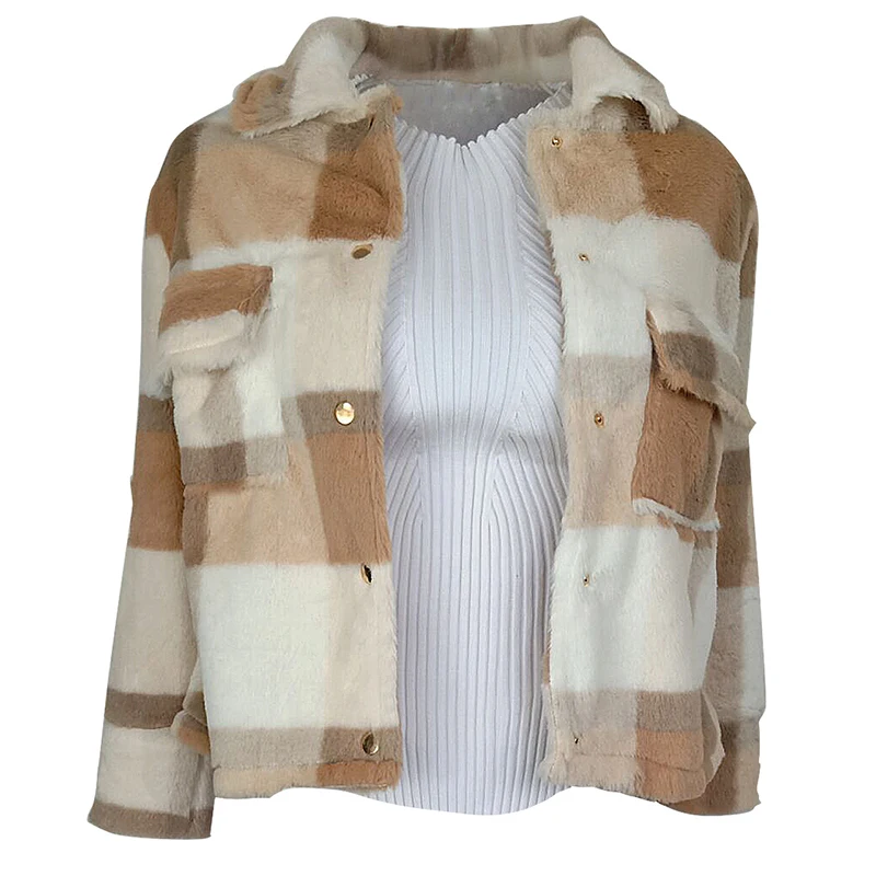 

Women Winter Jackets Plaid Wool Blends Coats Autumn Spring Outwears Fashion 2020 Female Clothing Turn Down Collar Jacket LL129