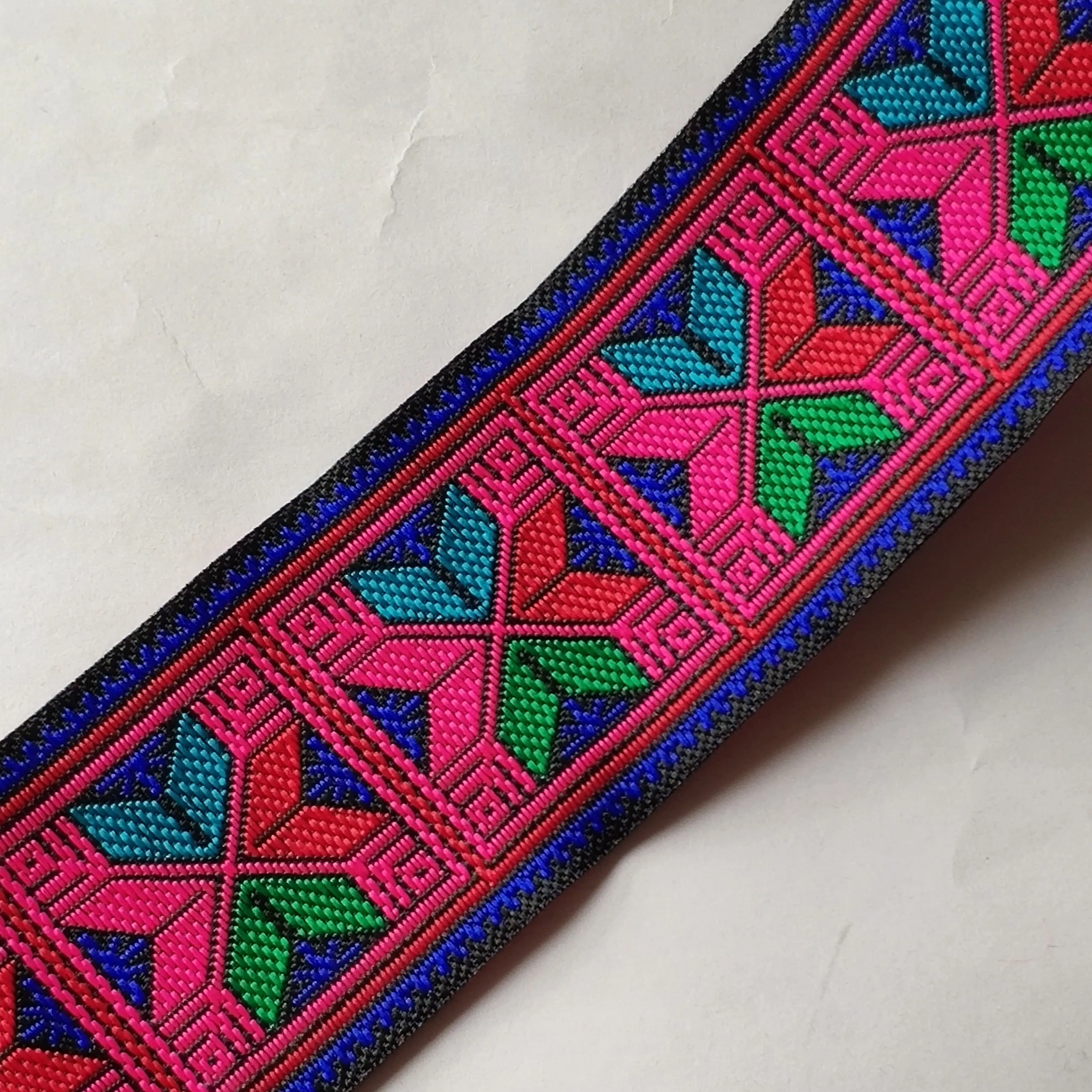 

3yard Hmong Cross Stitch Embroidery Jacquard Webbing Lace Trim 5cm Ribbon Band Ethnic Woven Tape Boho DIY Cloth Bag Accessory