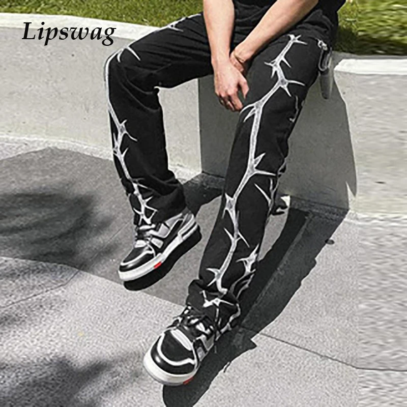 

2022 New Fashion Pattern Printing Loose Trousers For Men Autumn Casual Mid Waist Straight Pants Mens Spring Hipster Streetwear