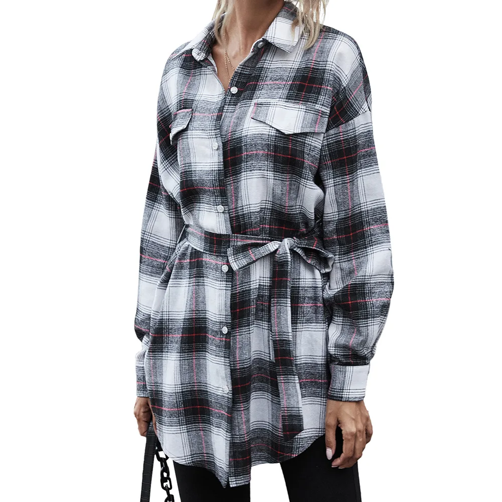 

Women Long Sleeve Button Down Collar Top Fashionable Versatile Plaid Shirt Spring-Autumn Casual