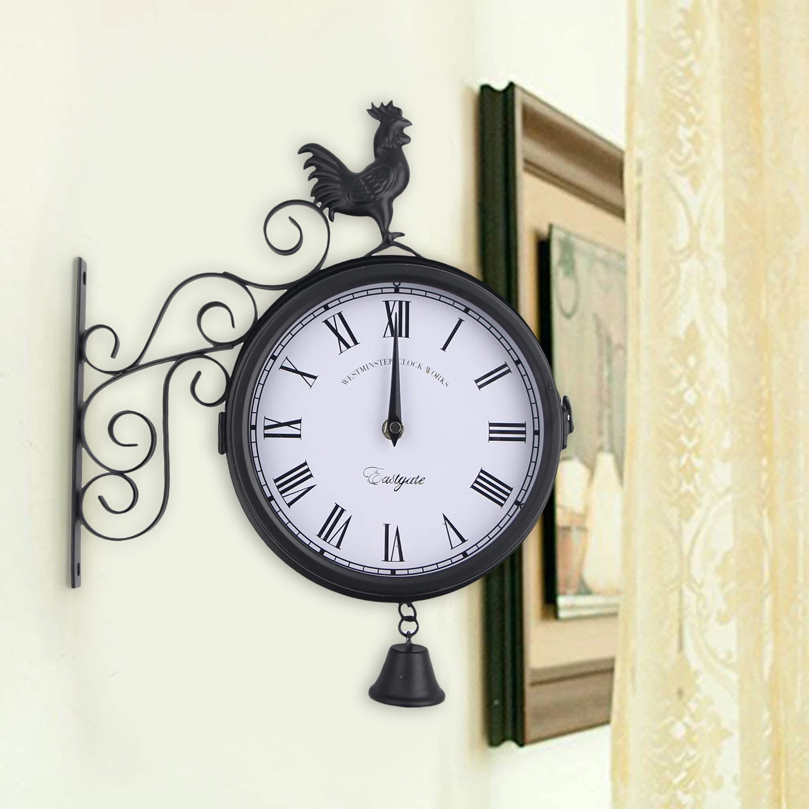 

Vintage Double Sided Wall Clock for Garden Coffee Bar Decoration Round Station
