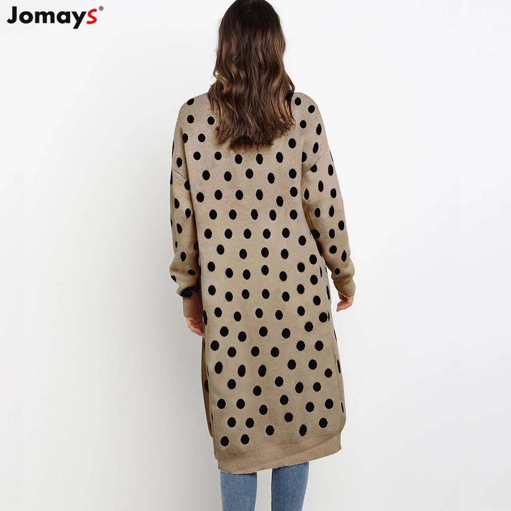 

Jomays Women Cardigans Long Sweaters Loose Knitted Sweater Outwear Coats With Pocket Leopard Pint Dots Knitting Cardigan Femme