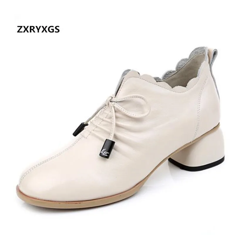 ZXRYXGS Брендовые женские туфли на высоком каблуке 2019 осенние из натуральной кожи с