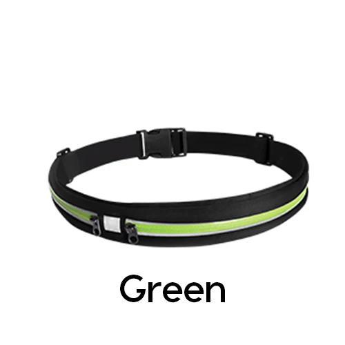 Green Sports Running Belt Slim Waist Pocket Belt Outdoor Dual Pouch 2 Pockets Sweatproof Reflective Waist Pack Fitness Workout Bag - Цвет: Green