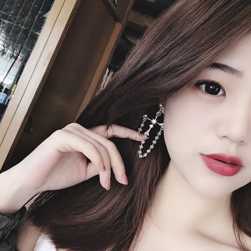 

New S925 Silver Needle Earrings Korean Fashion Crystal Long Tassel Earrings Elegant Women's Earrings Party Jewelry Wholesale