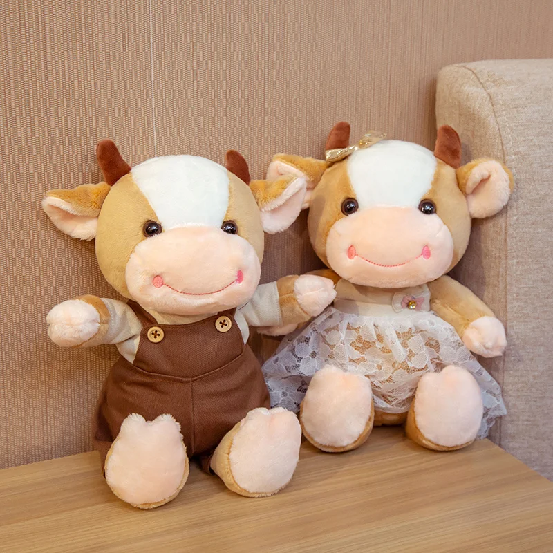 

32cm New Cute Couples Cattle Plush Toys Staffed Animal Dressed Cow Plush Doll Baby Kids Toy Kawaii Valentine Gift for Lovers