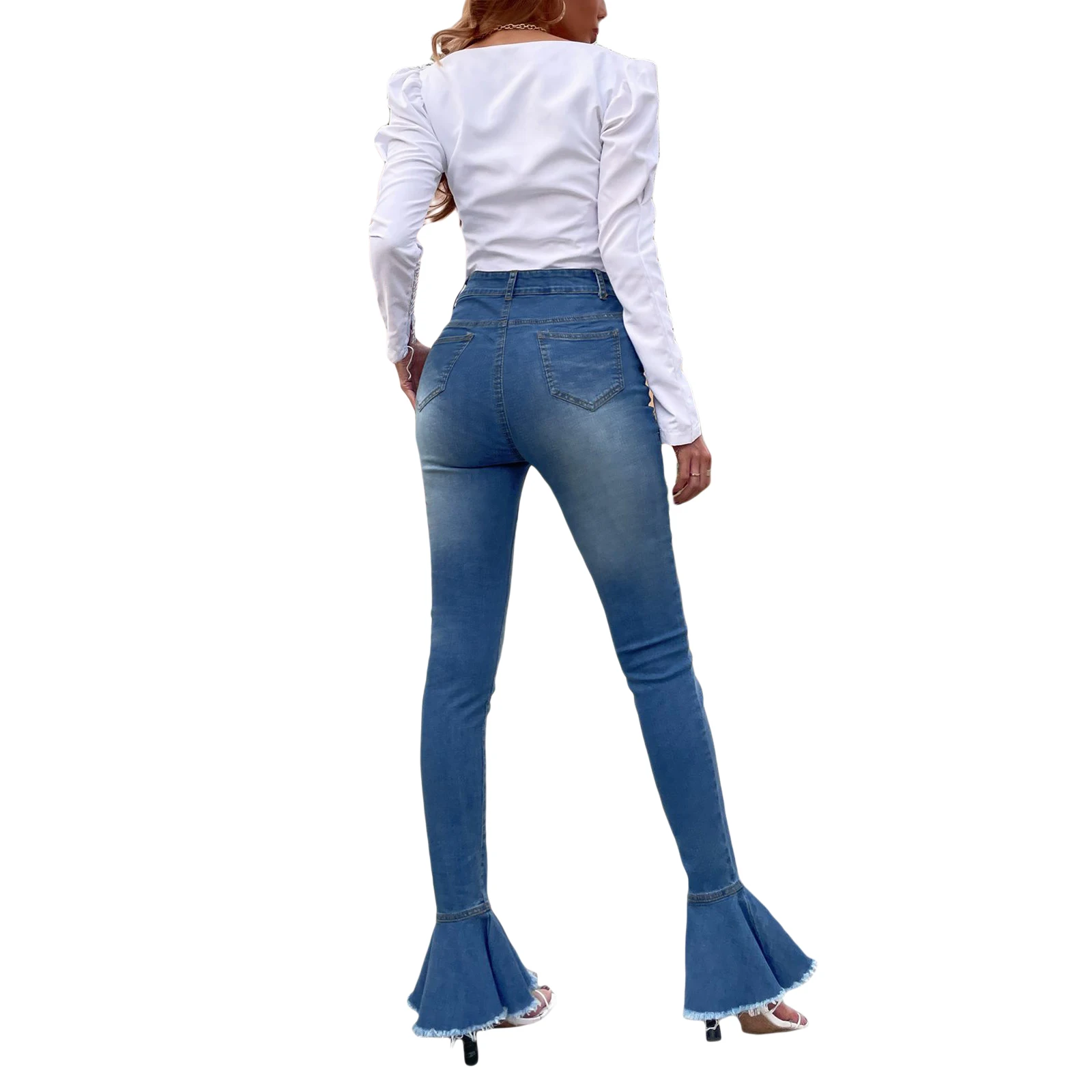 

Female Flared Trousers Girls High Waist Jeans Close-Fitting Pants Long Pants for Spring Autumn XS/S/M/L