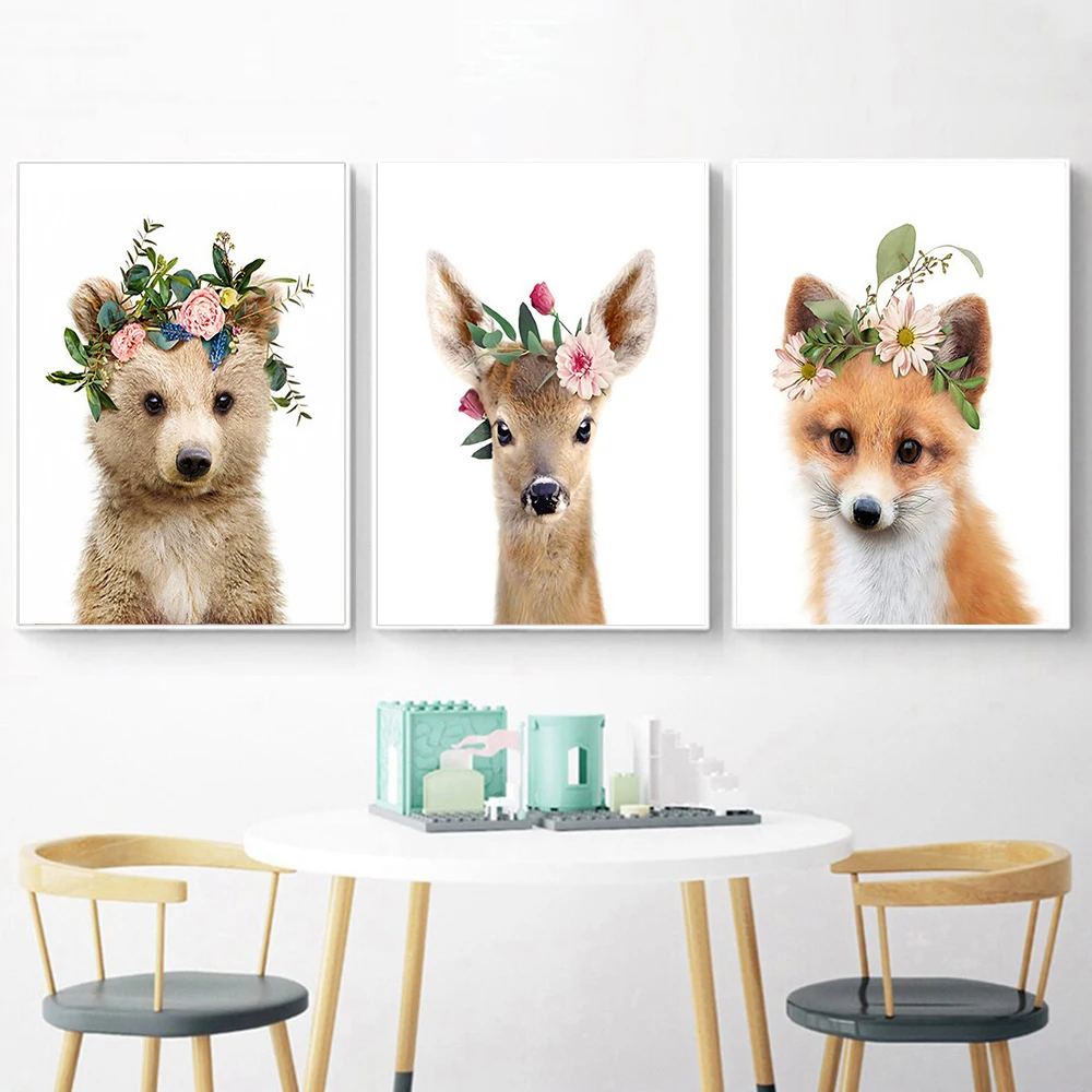 Laeacco цветок животные холст постер Лев Зебра слон жираф детская живопись