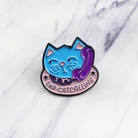 cartoon blue kitten phone brooch end cat call wow animal cat lapel alloy small pendant children gift clothes lapel jewelry