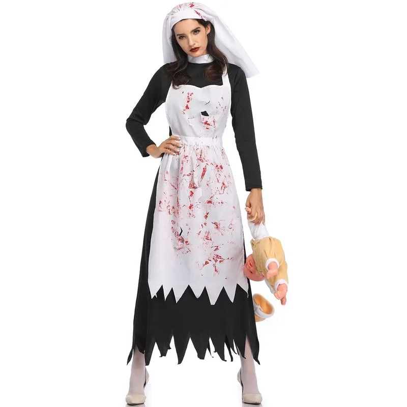 

M-XL Halloween Horror Nun Costume Vampire Nun Cosplay Uniform Masquerade Costume