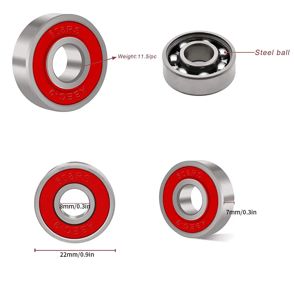 

Miniature Ball Bearings Double Rubber Sealed Deep Groove 608RS ABEC-9 Bearings For Skateboards Scooters Red 10PCSHigh-Carbon