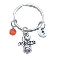 i love soccer keychains creative initial letter monogram birthstone keyrings fashion jewelry women gifts pendants