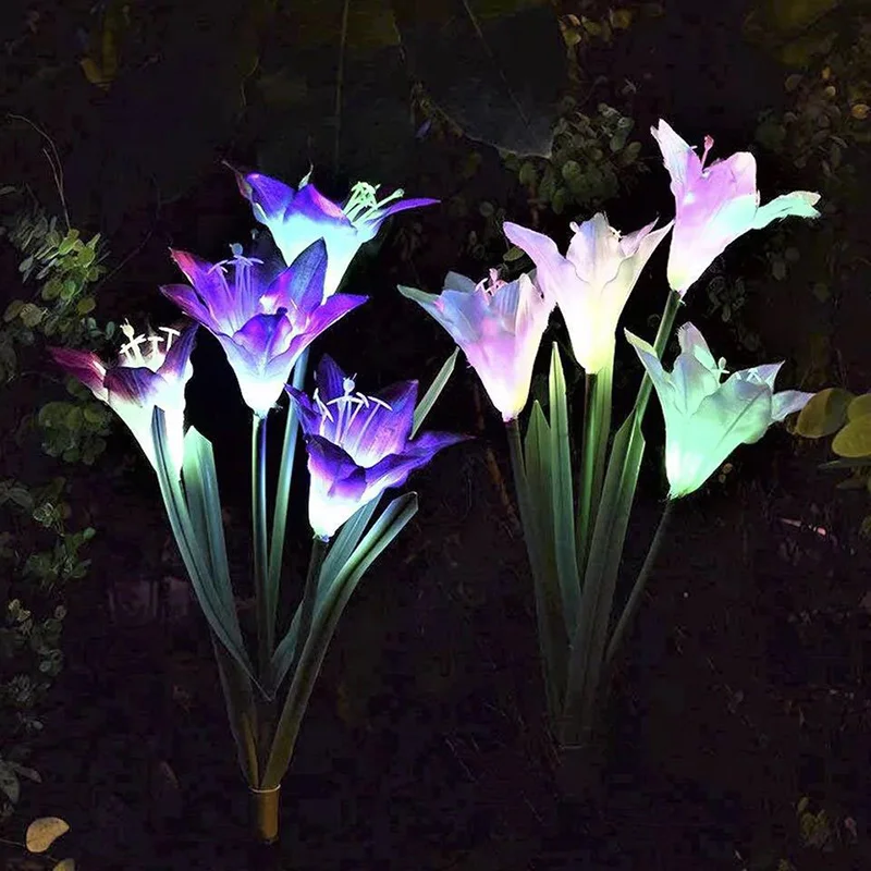 

2pcs LED Solar Lily Lights Outdoor Garden IP65 Waterproof Lights Multi-Color Garden Lawn Lights For Garden Patio Decoration