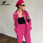 Женский плиссированный спортивный костюм HAASKEW, Повседневная Блузка с длинным рукавом и широкие брюки, элегантный свободный костюм из двух предметов, 2021