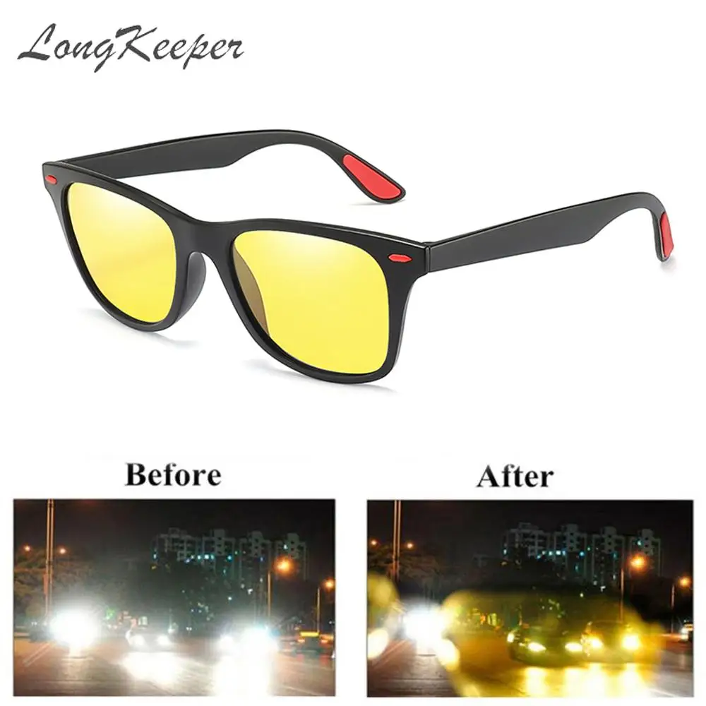 

LongKeeper Night Vision Glasses Men Women Polarized Anti-Glare Yellow Lens Sunglasses Rivet Decorate Safety Driving Goggles