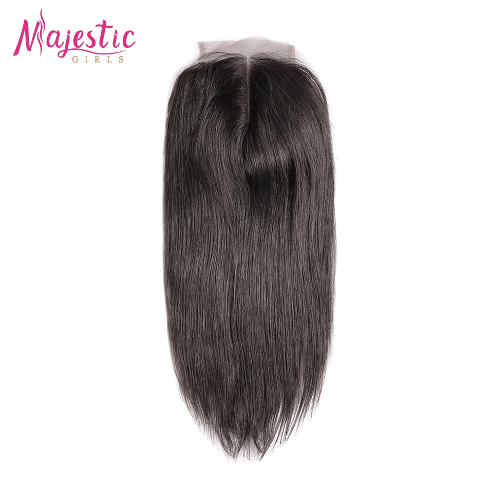 Majestic Girls OneCut прямые волосы 4x4 P бразильские Remy натуральный цвет 4 x4 кружевные 100%