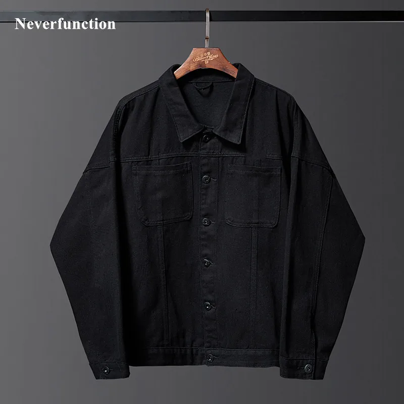 Мужская джинсовая куртка черная Повседневная Свободная из хлопка верхняя одежда