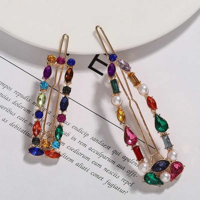 

Модные Красочные Роскошные заколки Стразы с кристаллами, геометрические заколки для волос для женщин, ювелирные изделия, аксессуары «сдела...