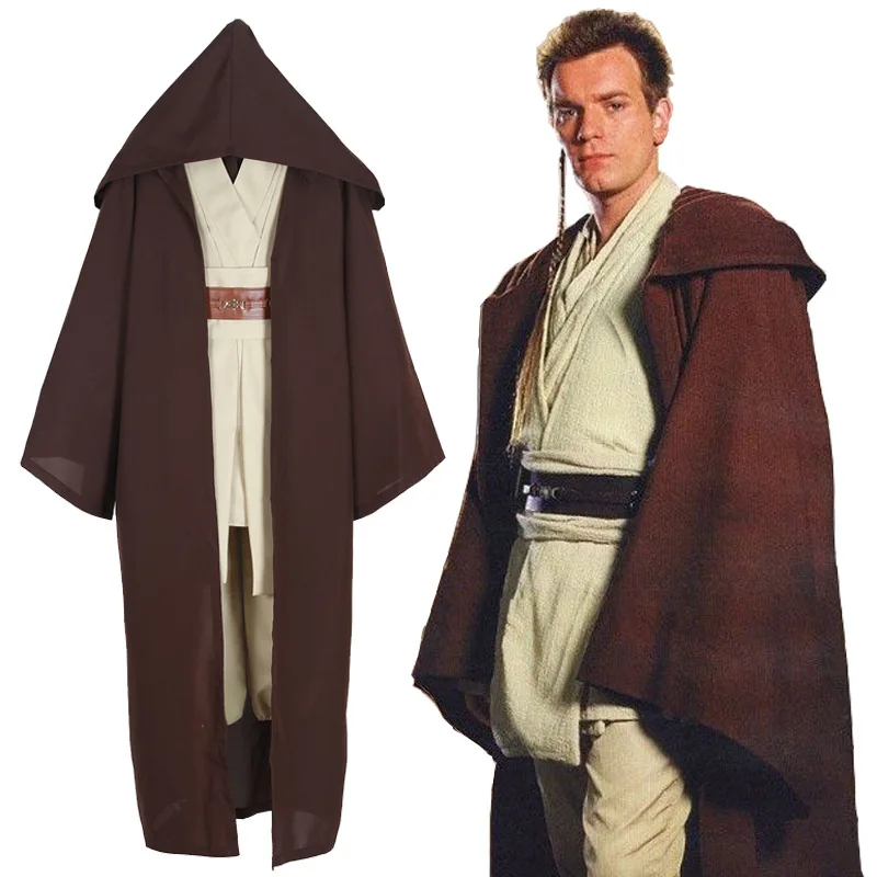 

New Star Wars Jedi Knight Anakin Skywalker Uniform Cosplay Costume Obi Wan Kenobi Halloween Hooded Cloak Robe for Women Men