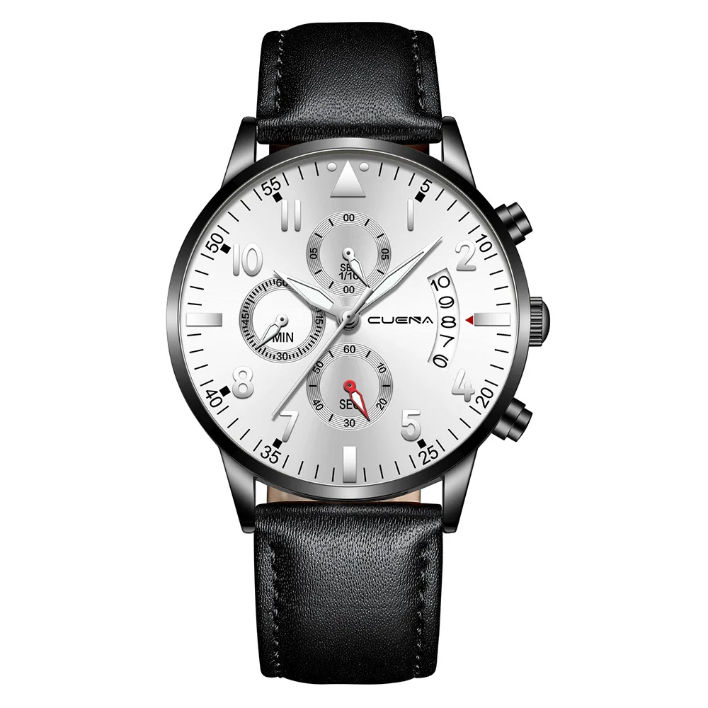 

CUENA 877 High Quality Leather Business Watches Men Wrist Luxury Non-Three-Eye Calendar Quartz Sports Male Wristwatches Clock
