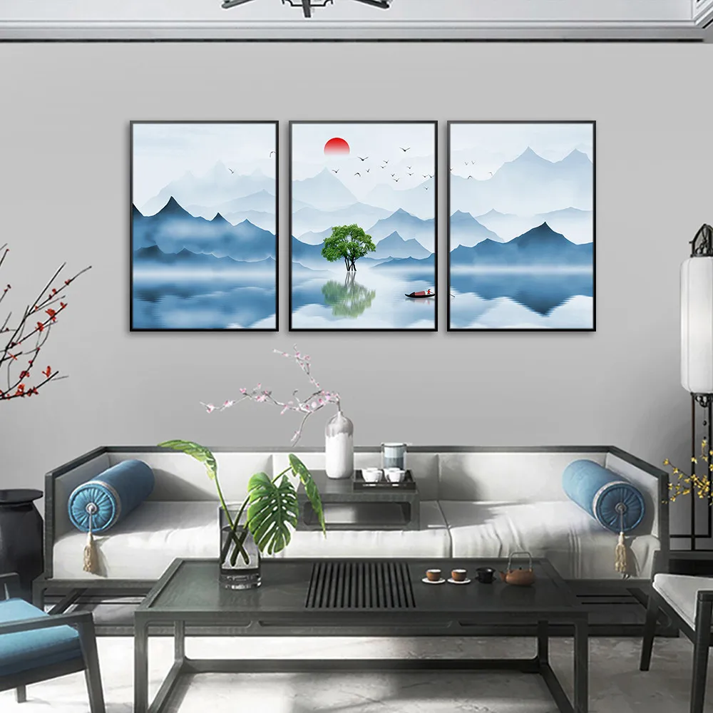 Китайская Настенная картина без рамки цвет воды гора украшение комнаты черная