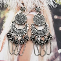 indian jhumka gypsy jewelry sliver boho vintage ethnic oxidized earrings big hollow dangle hanging earrings for women afghan