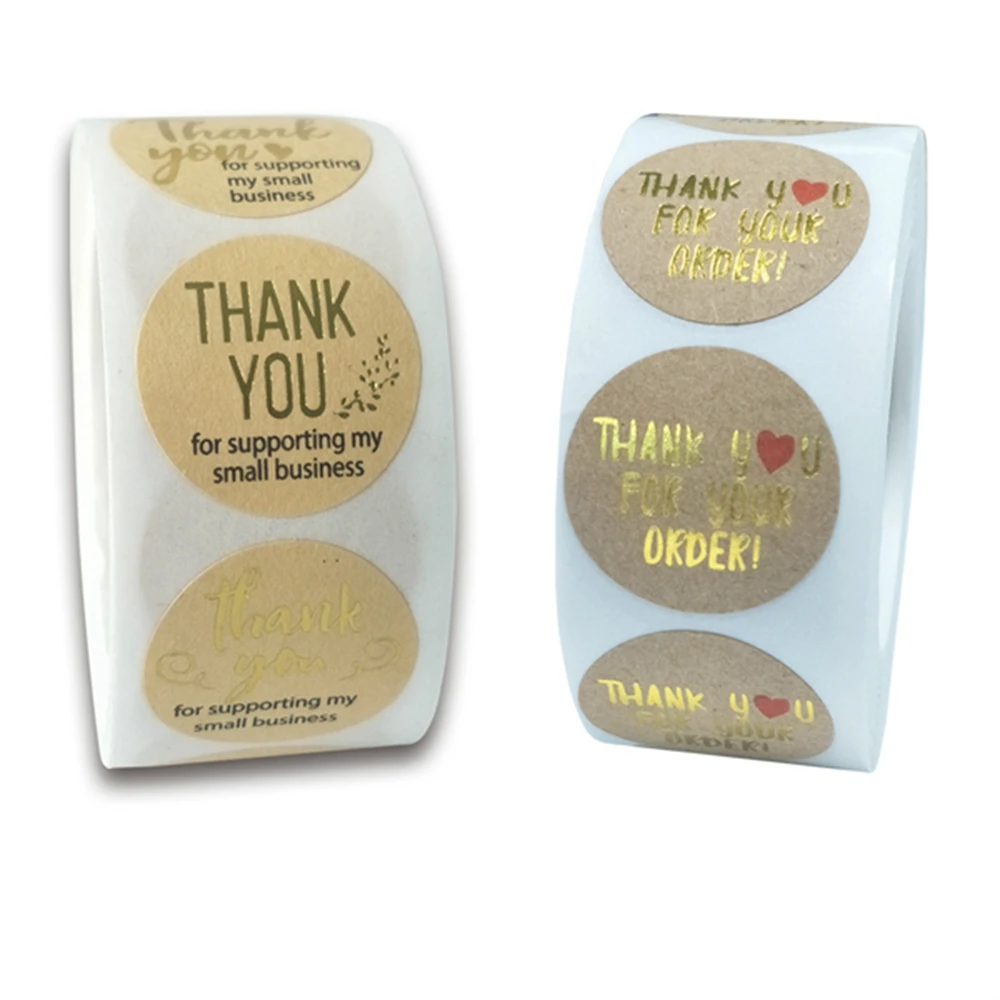 

500pcs 1" Thank You for Your Order Stickers Kraft Paper Gold Stamp Sticker Party Gift Box Seal Label Tag Thank You for Business