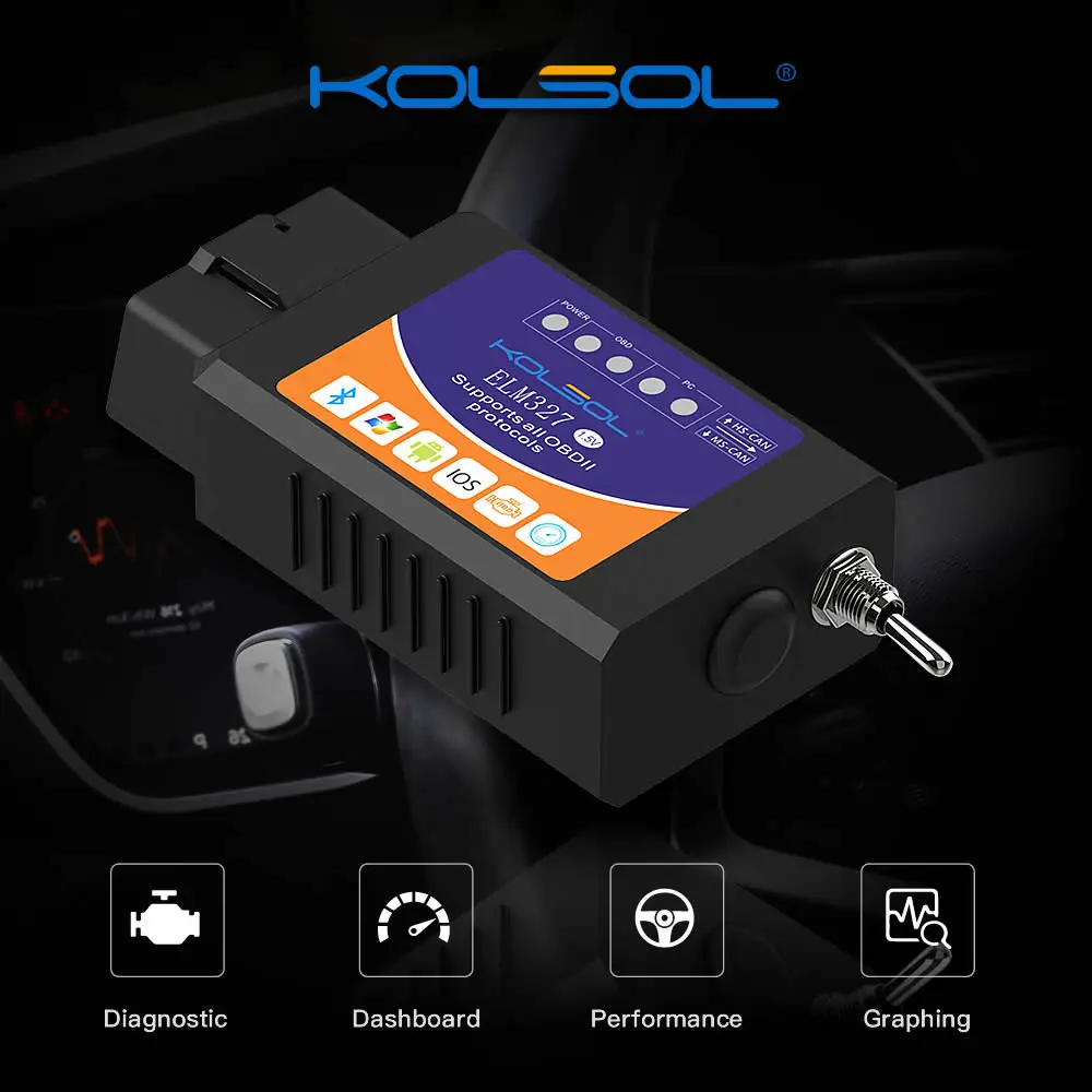 KOLSOL ELM327 Bluetooth OBD2 сканер V1.5 ELM327 с переключателем, модифицированным для Ford CH340+ 25K80 чип HS-CAN/MS-CAN
