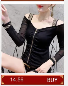 3726 Black Long Sleeve T Shirt Women One Shoulder Tops Spliced Ruffles Slim Stretch Sexy Nightclub Top Female Mesh Round Neck