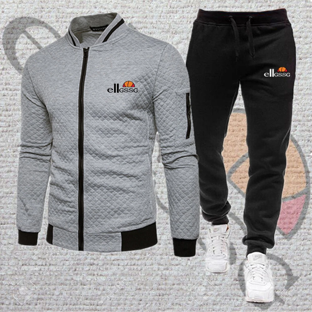 

2021 hot sale men's sports suit solid color men's sports zipper jacket + tie rope pencil pants breathable men's sportswear
