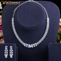 cwwzircons classic leaf drop cubic zircon women dinner party costume jewelry sets elegant bridal wedding necklace earrings t396