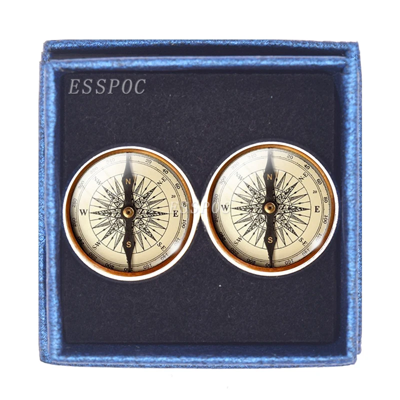 Креативные запонки с компасом и кабошоном для фото мужские модные аксессуары